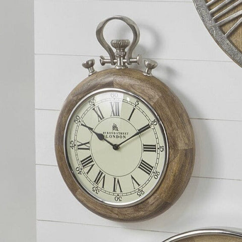 Nickel & Wood Stopwatch Wall Clock