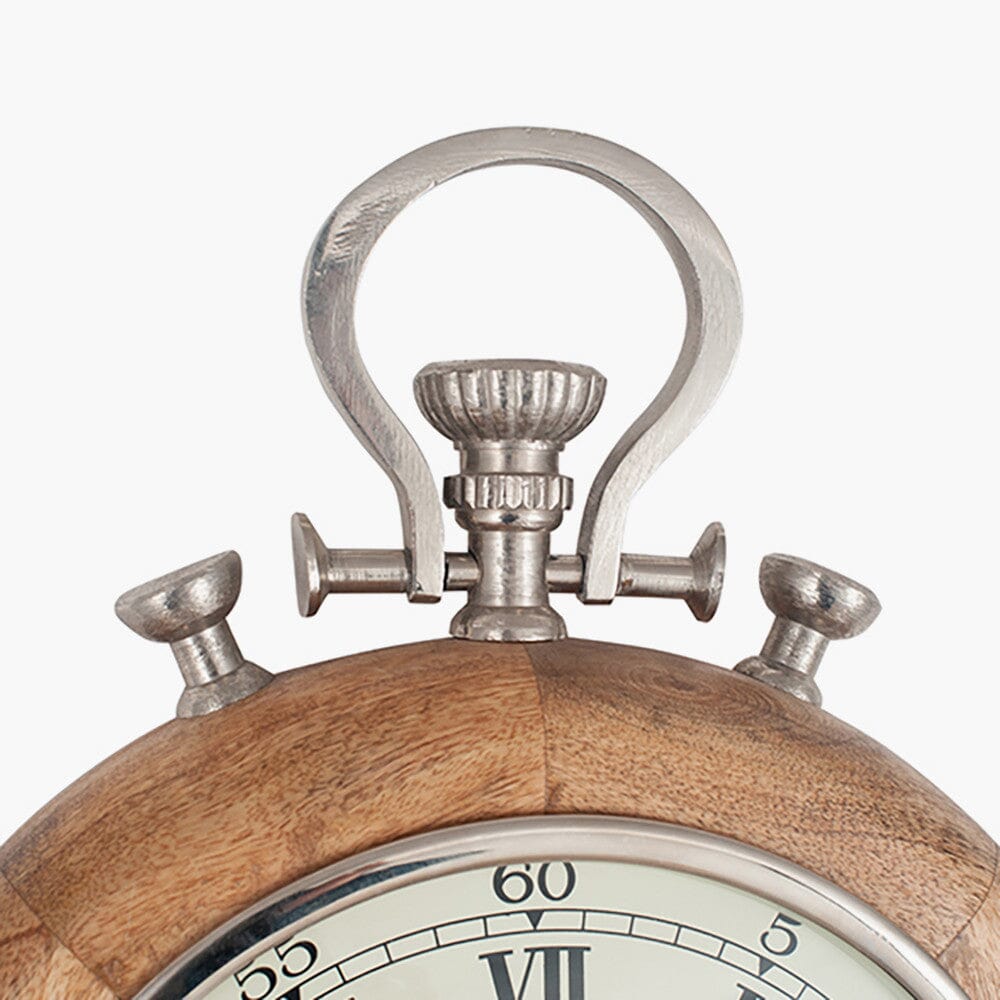 Nickel & Wood Stopwatch Wall Clock