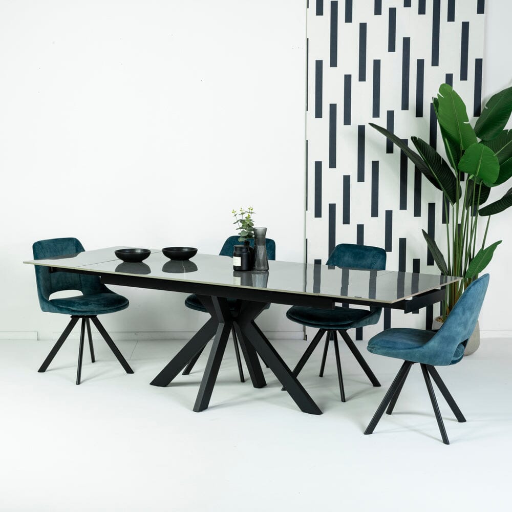 Olympia Dark Grey Extendable Ceramic Dining Table (160cm-240cm) & Rolo Teal Dining Chairs Package Deal Package Deal Olympia 
