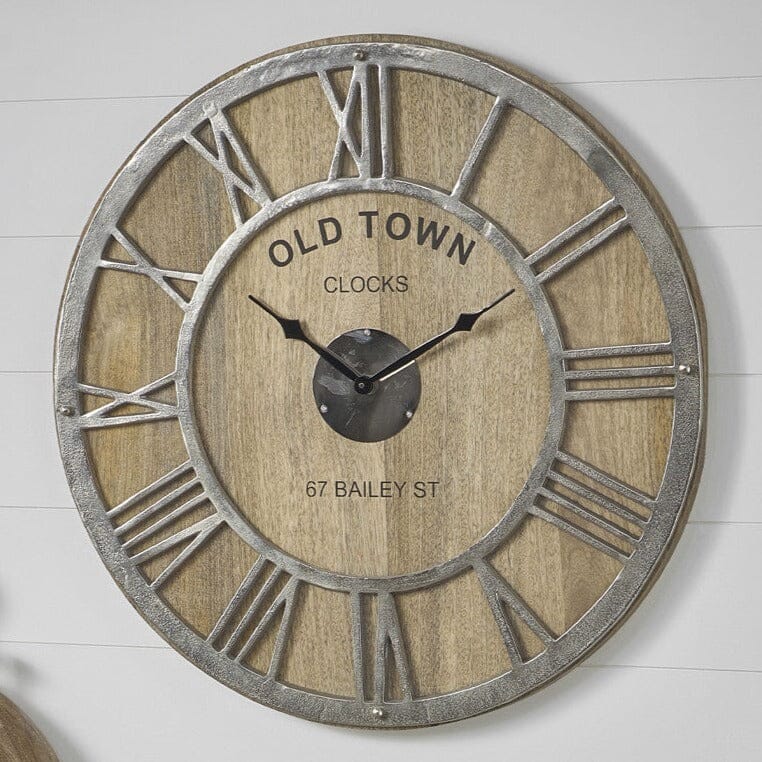 Raw Nickel & Mango Wood Wall Clock FW Homestores