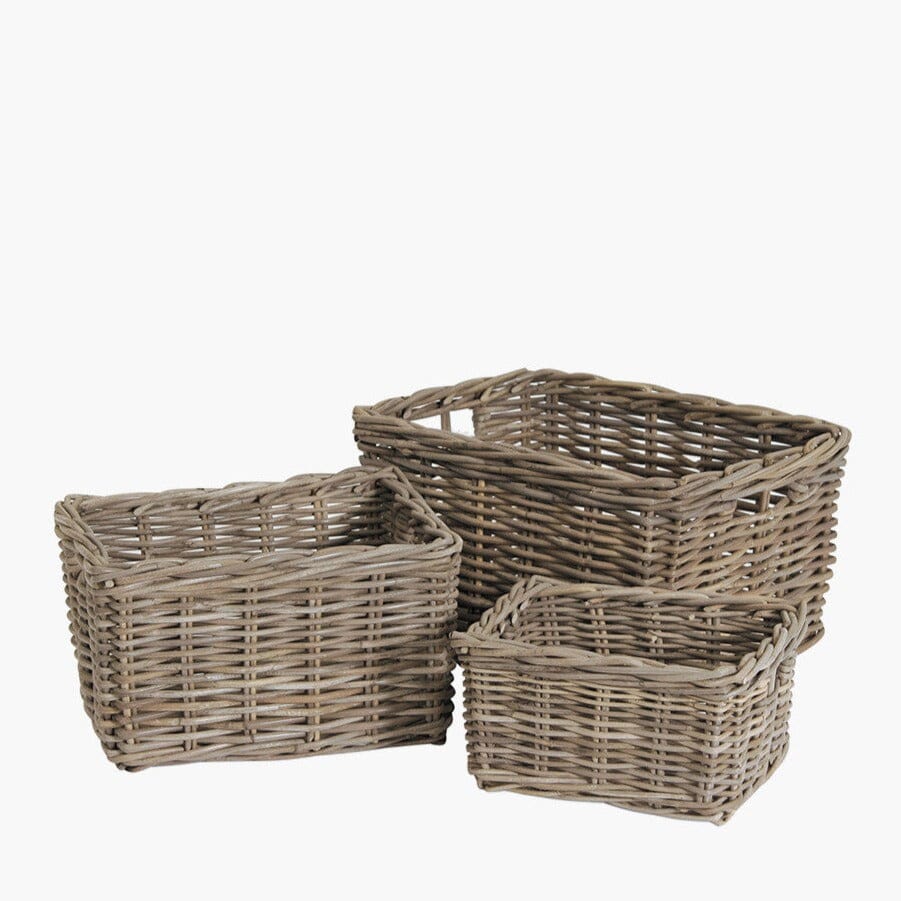 Set of 3 Rectangular Wicker Baskets Homeware Black & Copper 