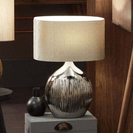 Silver Etched Ceramic Table Lamp Table Lamp Black & Copper 