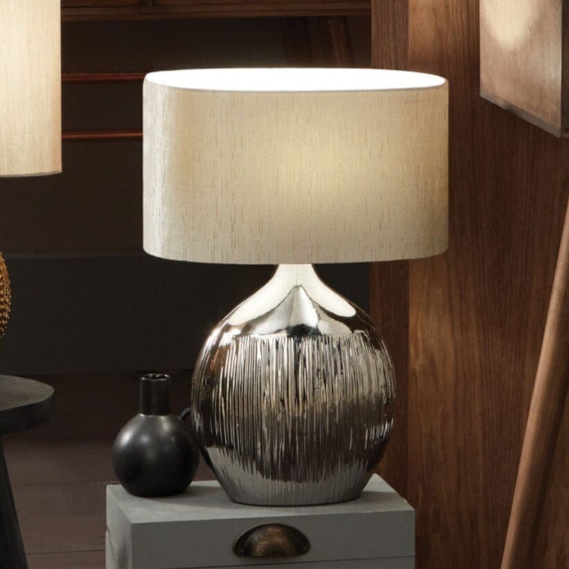 Silver Etched Ceramic Table Lamp Table Lamp Black & Copper 