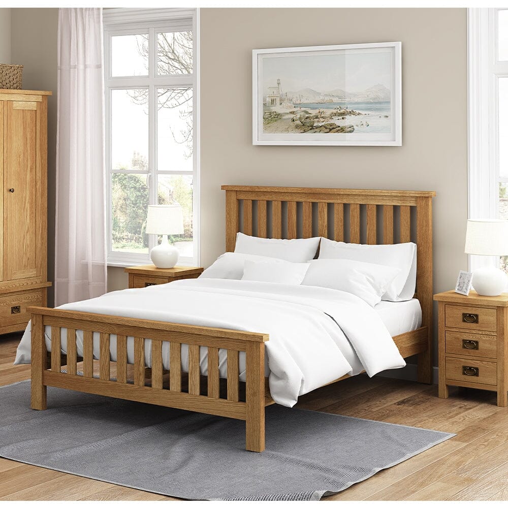 Surrey Oak 4FT Small Double Slatted Bed Frame Furniture Global Home 