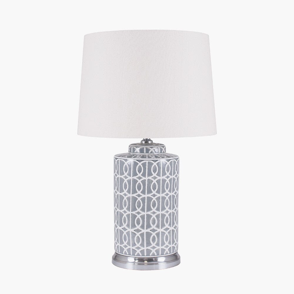 Tall Grey and White Geo Pattern Table Lamp Table Lamp Black & Copper 