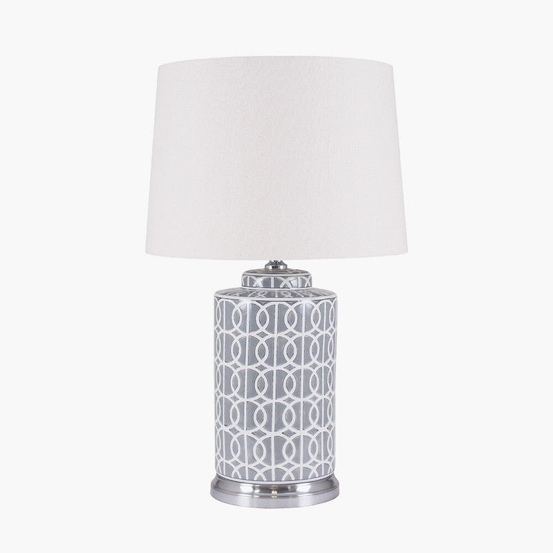 Tall Grey and White Geo Pattern Table Lamp Table Lamp Black & Copper 