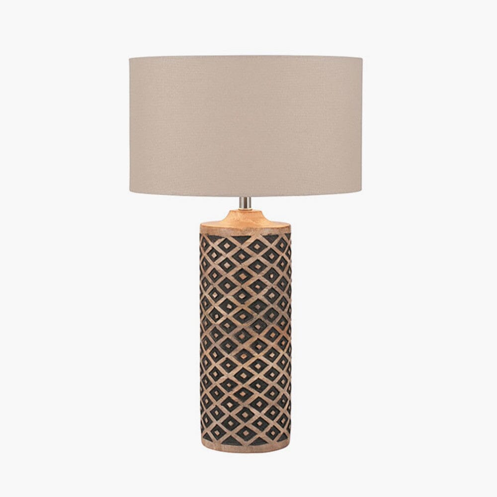 Tall Wooden Diamond Table Lamp Table Lamp Black & Copper 