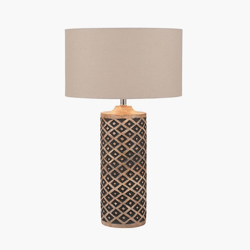 Tall Wooden Diamond Table Lamp Table Lamp Black & Copper 