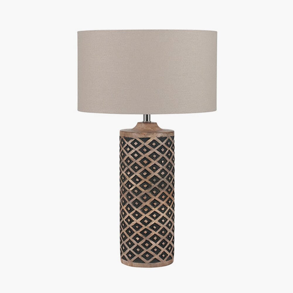 Tall Wooden Diamond Table Lamp Table Lamp Black & Copper 