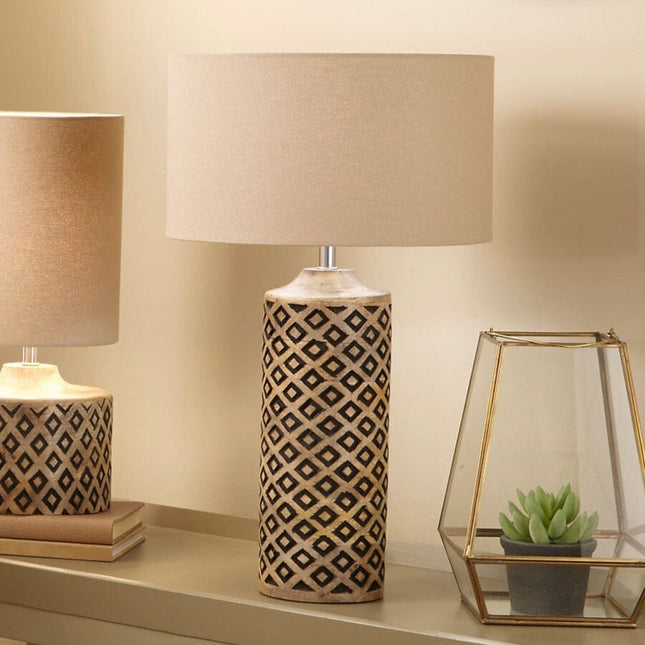 Tall Wooden Diamond Table Lamp Table Lamp Black & Copper 