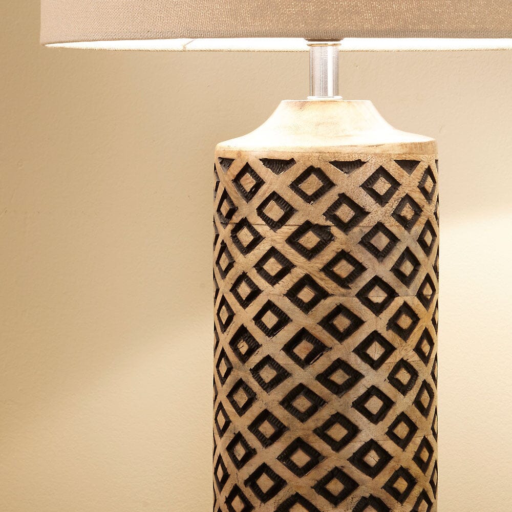 Tall Wooden Diamond Table Lamp Table Lamp Black & Copper 