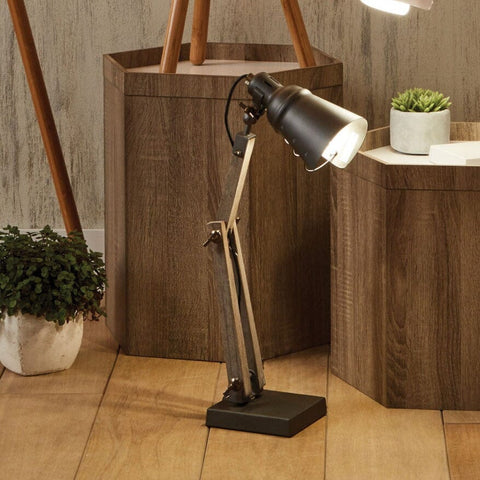 Wood and Grey Metal Table Task Lamp